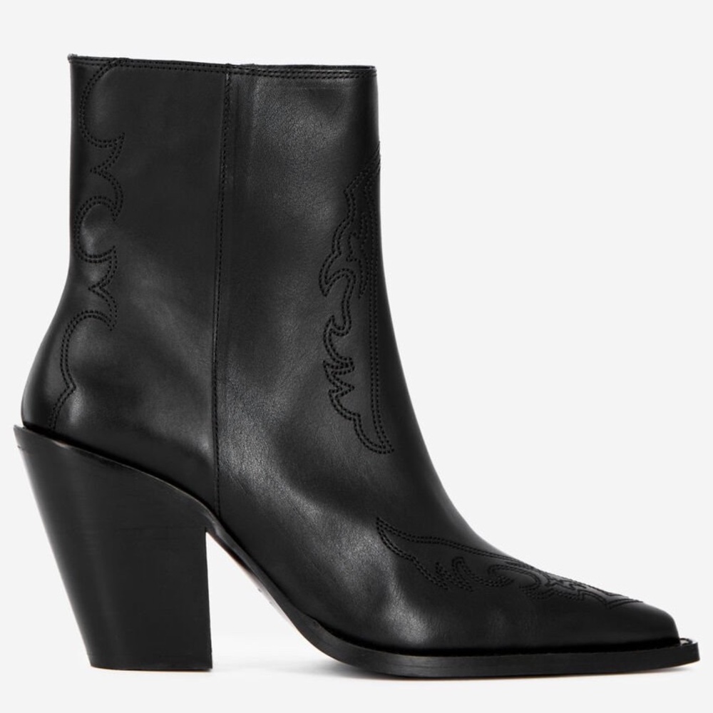 The Kooples Western Leather Heeled Ankle Boots NEW Sleek Black